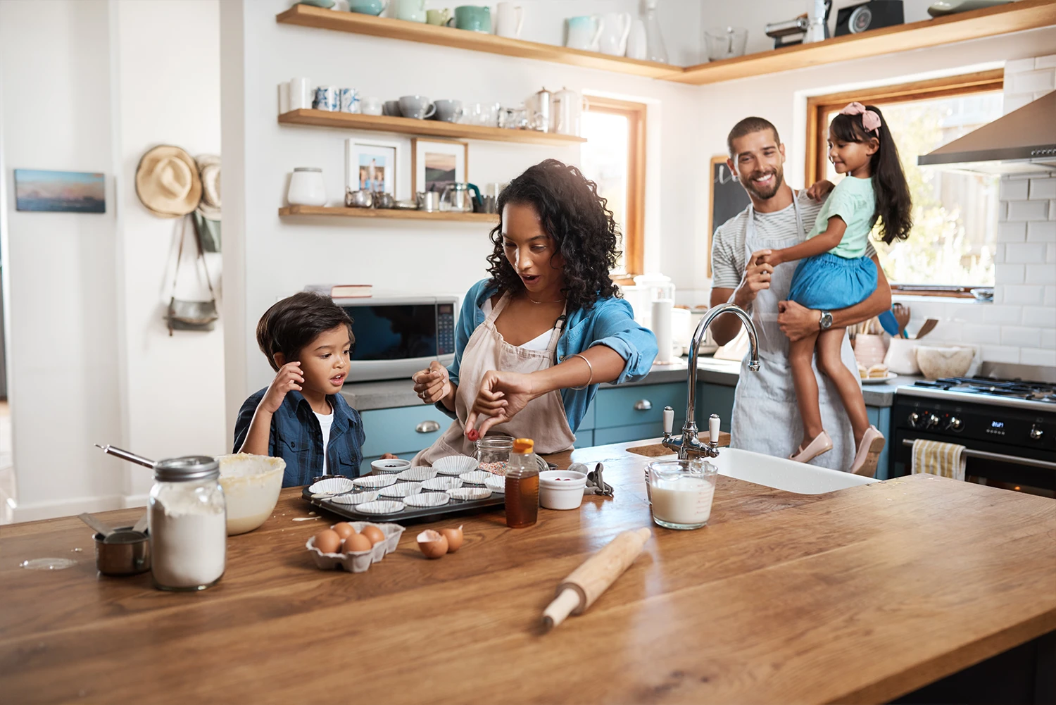 family baking in the kitchen