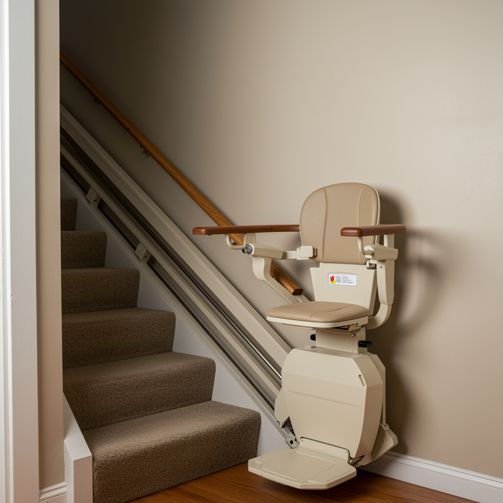 Functional home addition: stair lift with safety features, designed for seniors, clear view, practical layout.