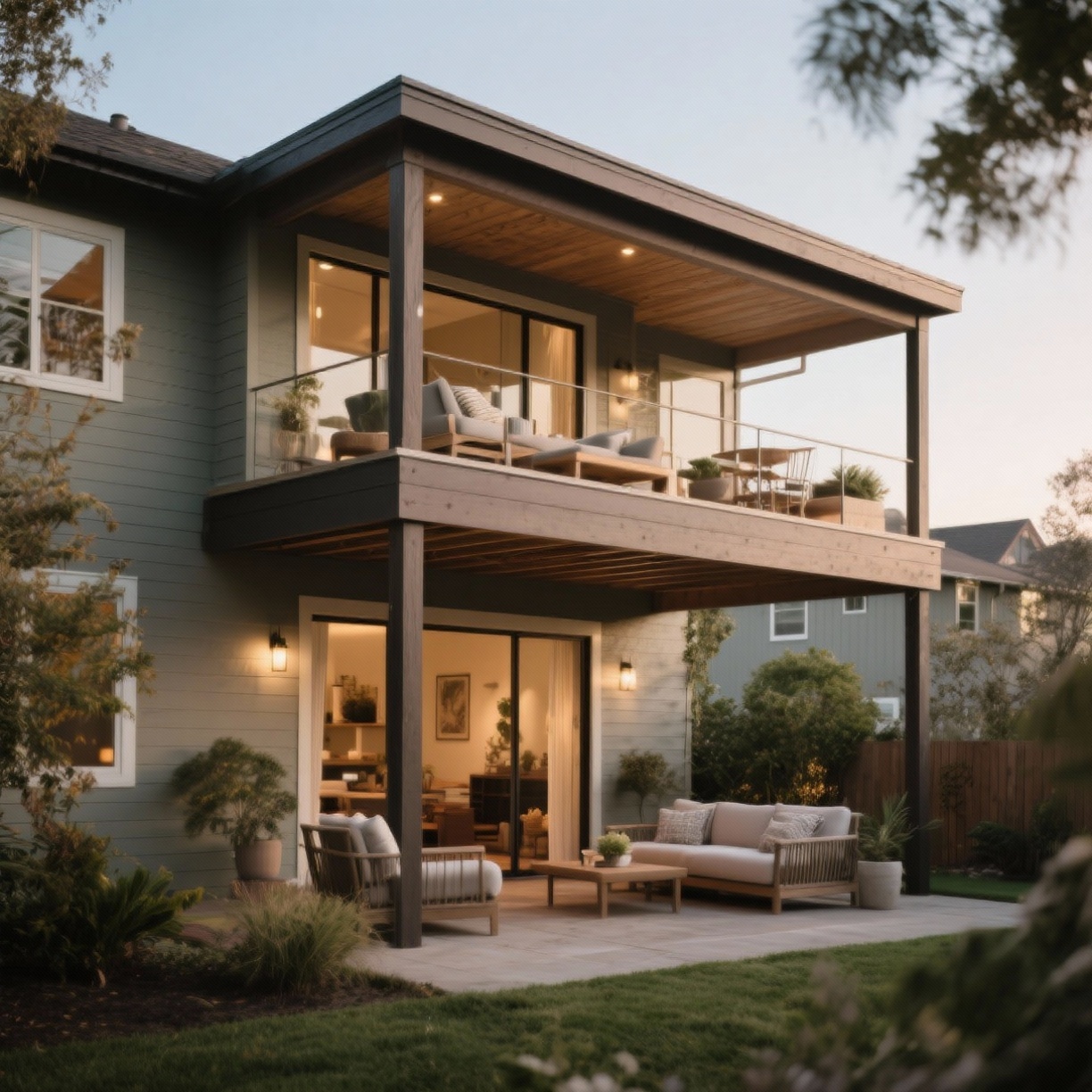 Home addition: Second-Story Addition. New covered patio with a second-story outdoor living area